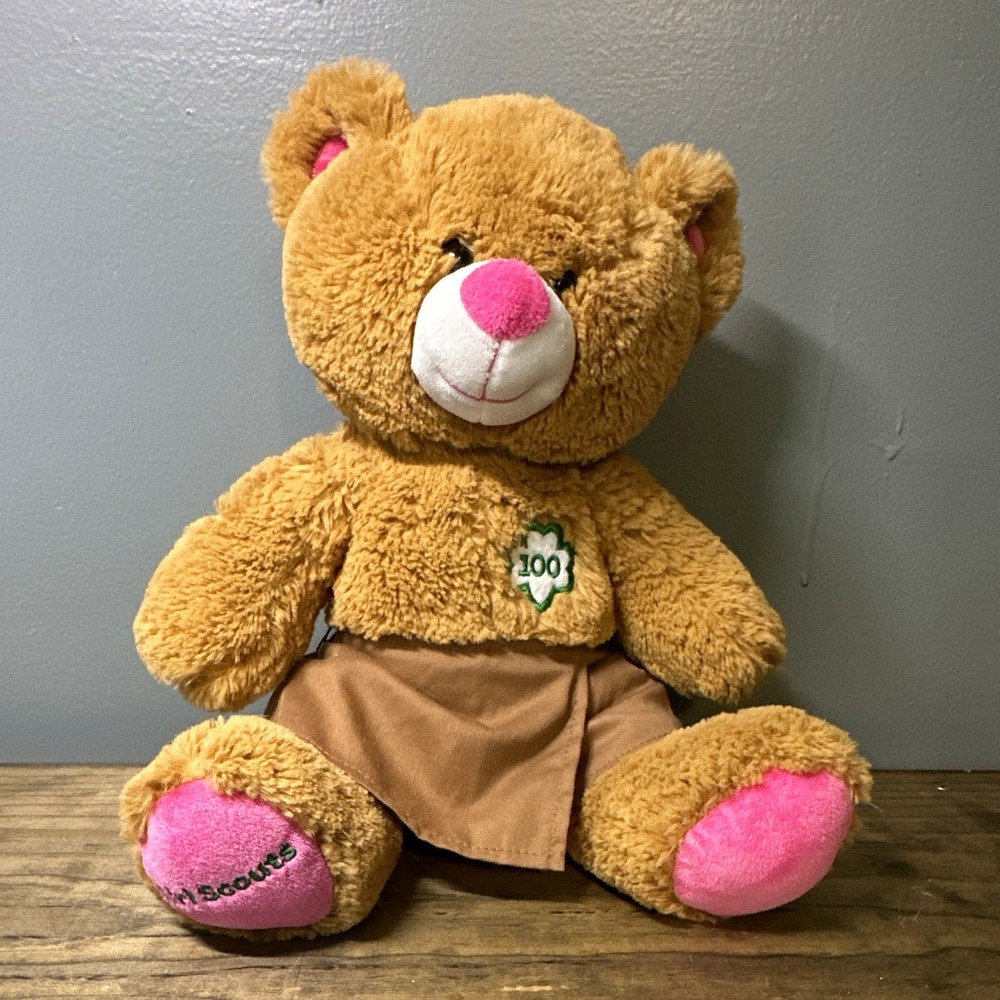Girl Scouts 100th Anniversary Build a Bear Plush Teddy Bear Brown w/ Pink Nose